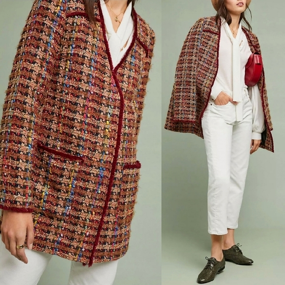🌈NEW🌈 Anthropologie Tweed Rainbow Blazer Jacket Coat, Small - Picture 3 of 10